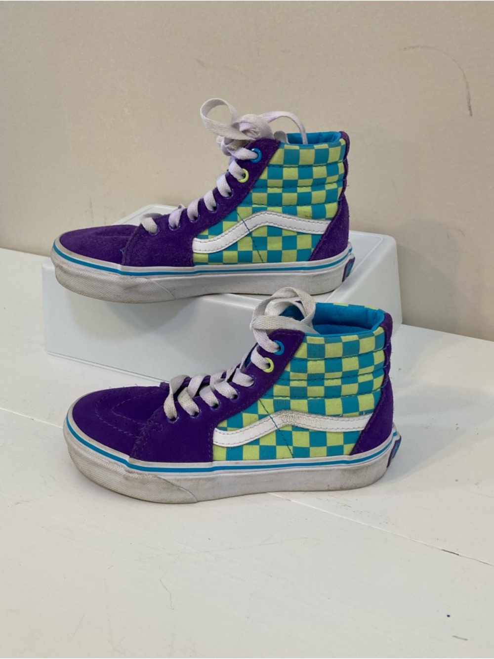 Vans Sk8-Hi Checkerboard Sz 13 Kids Girls Sneaker Shoes Purple Cyan